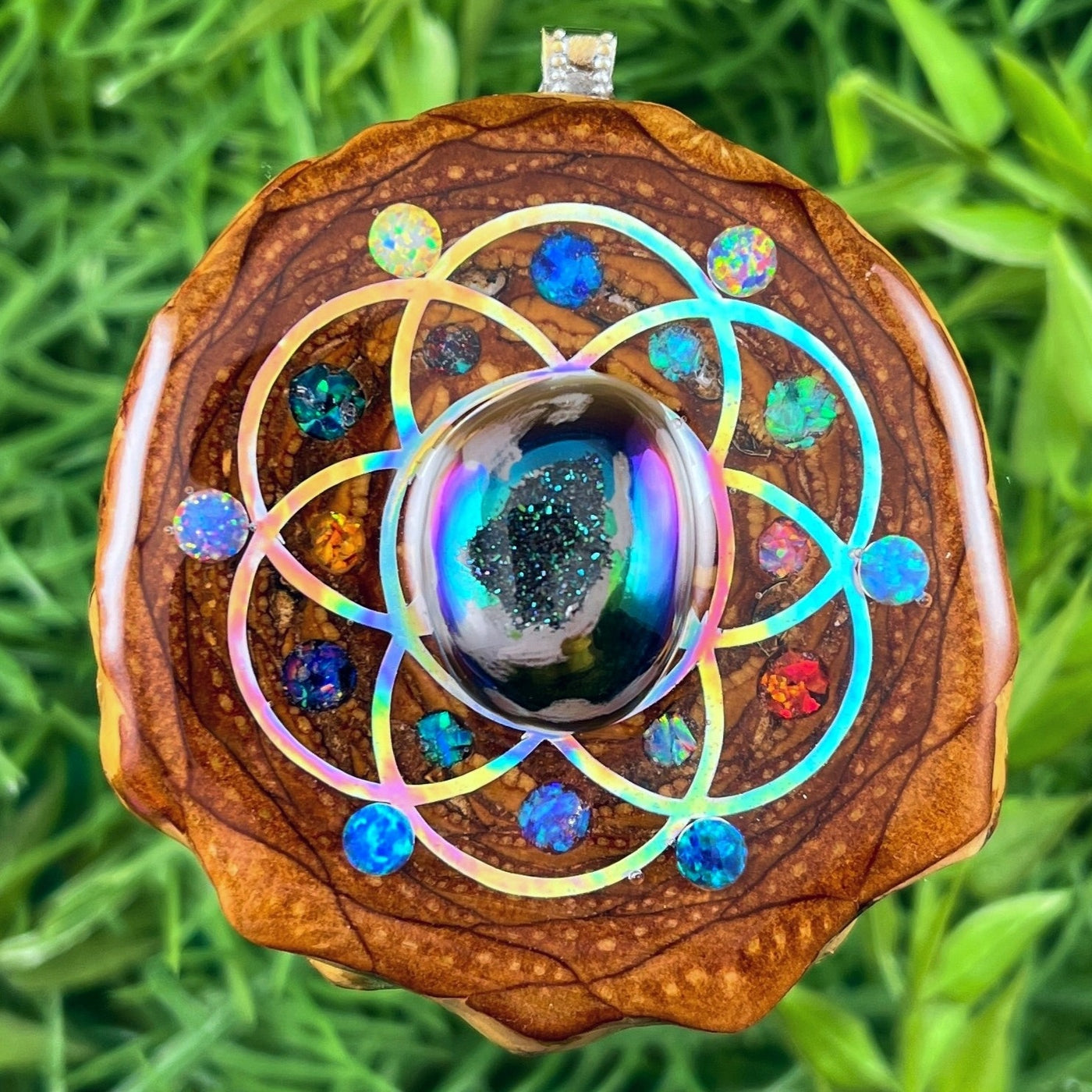 Dichroic Glass with Opal & Crushed Opal with Seed of Life