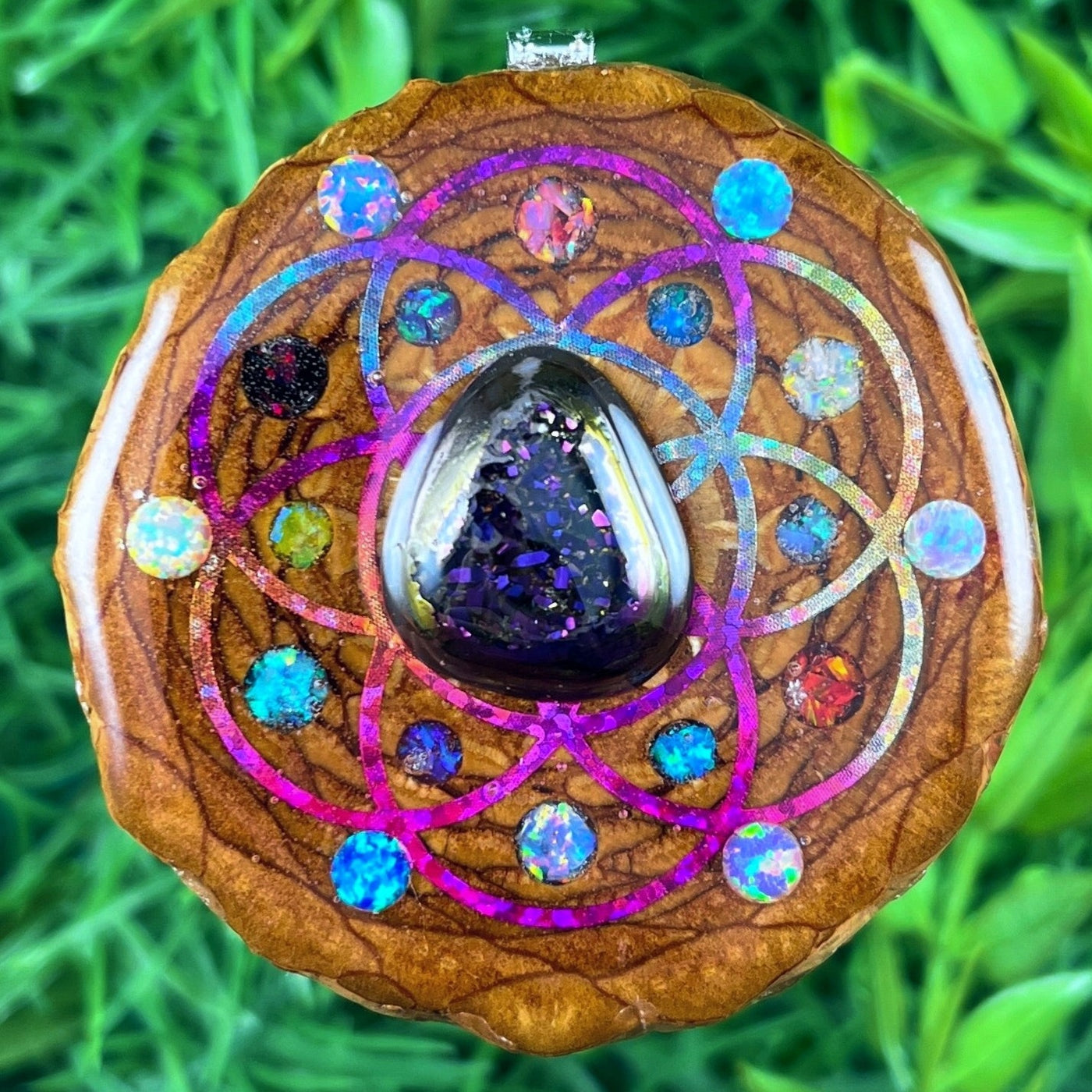 Dichroic Glass with Opal & Crushed Opal with Seed of Life