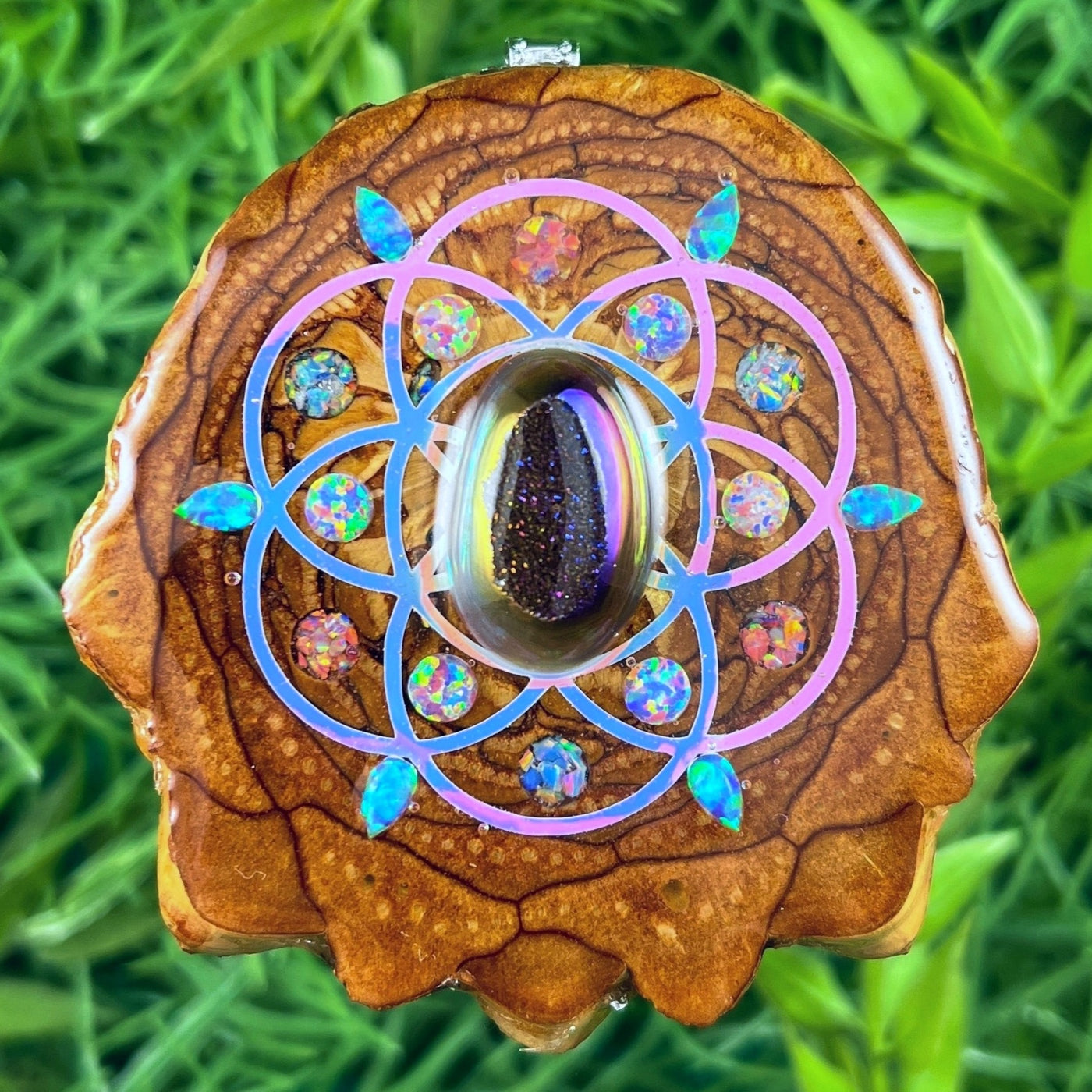 Dichroic Glass with Opal & Crushed Opal with Seed of Life