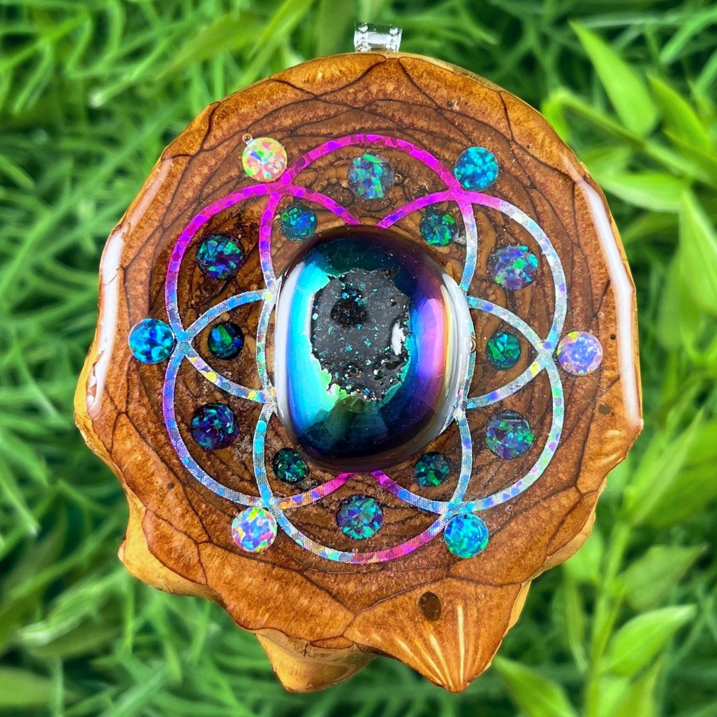 Dichroic Glass with Opal & Crushed Opal with Seed of Life