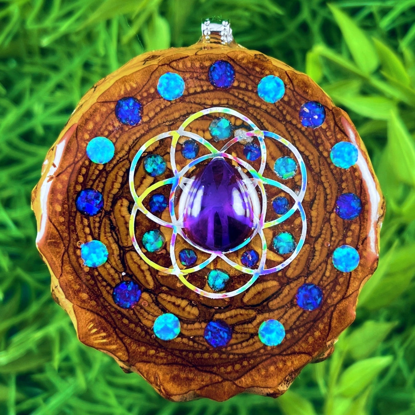 Amethyst and Opal & Crushed Opal with Seed of Life