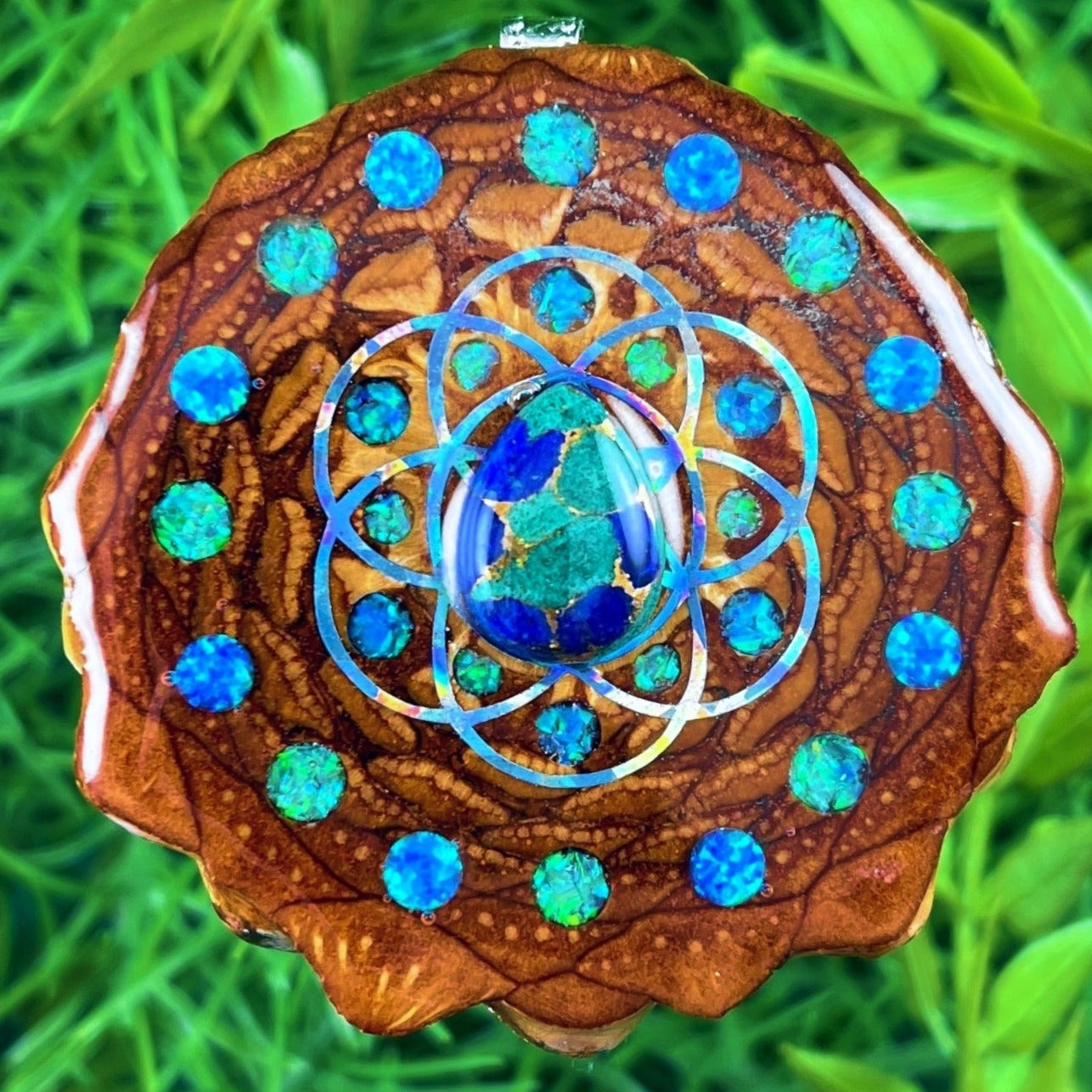 Azurite Malachite with Opal and Crushed Opal & Seed of Life