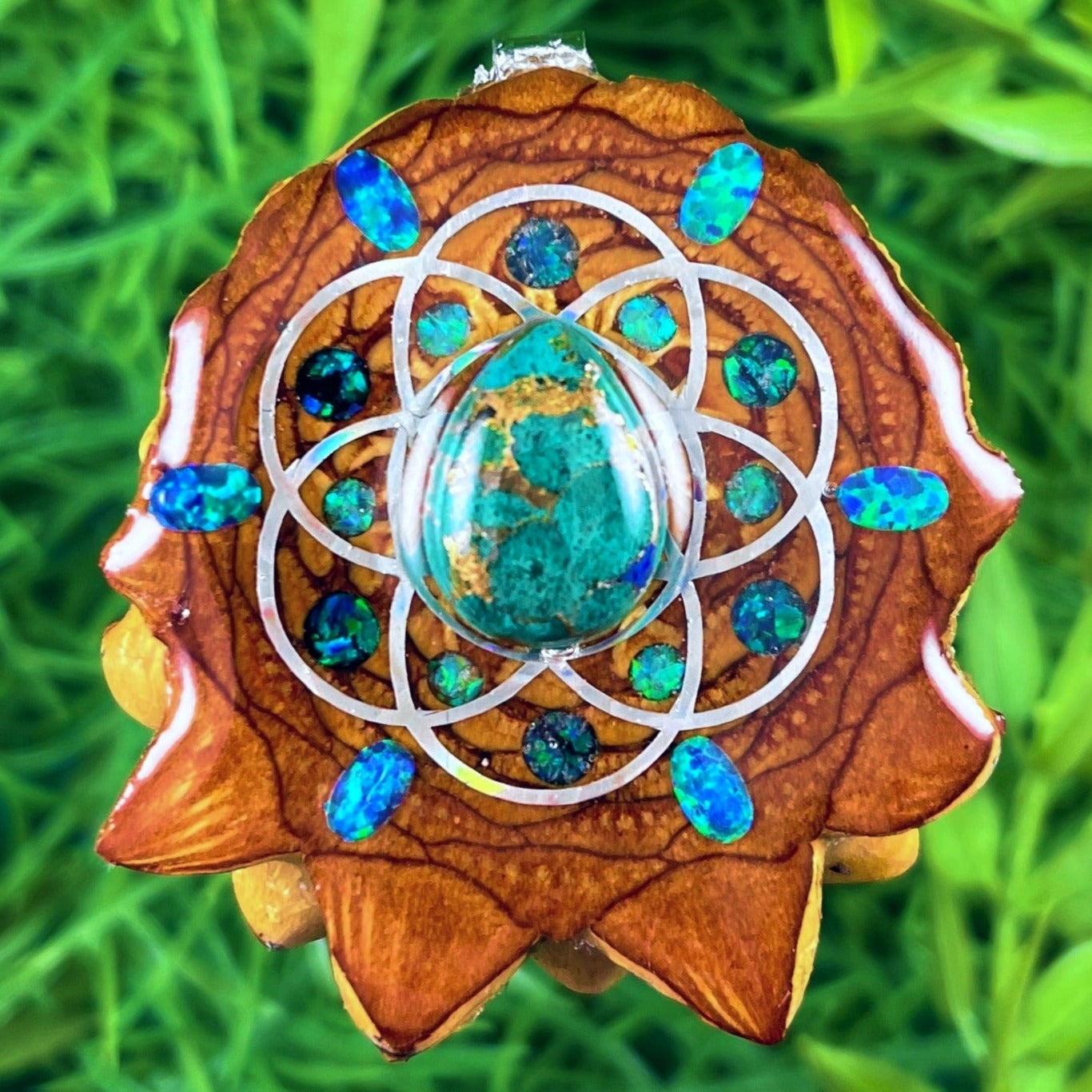 Azurite Malachite with Opal and Crushed Opal & Seed of Life