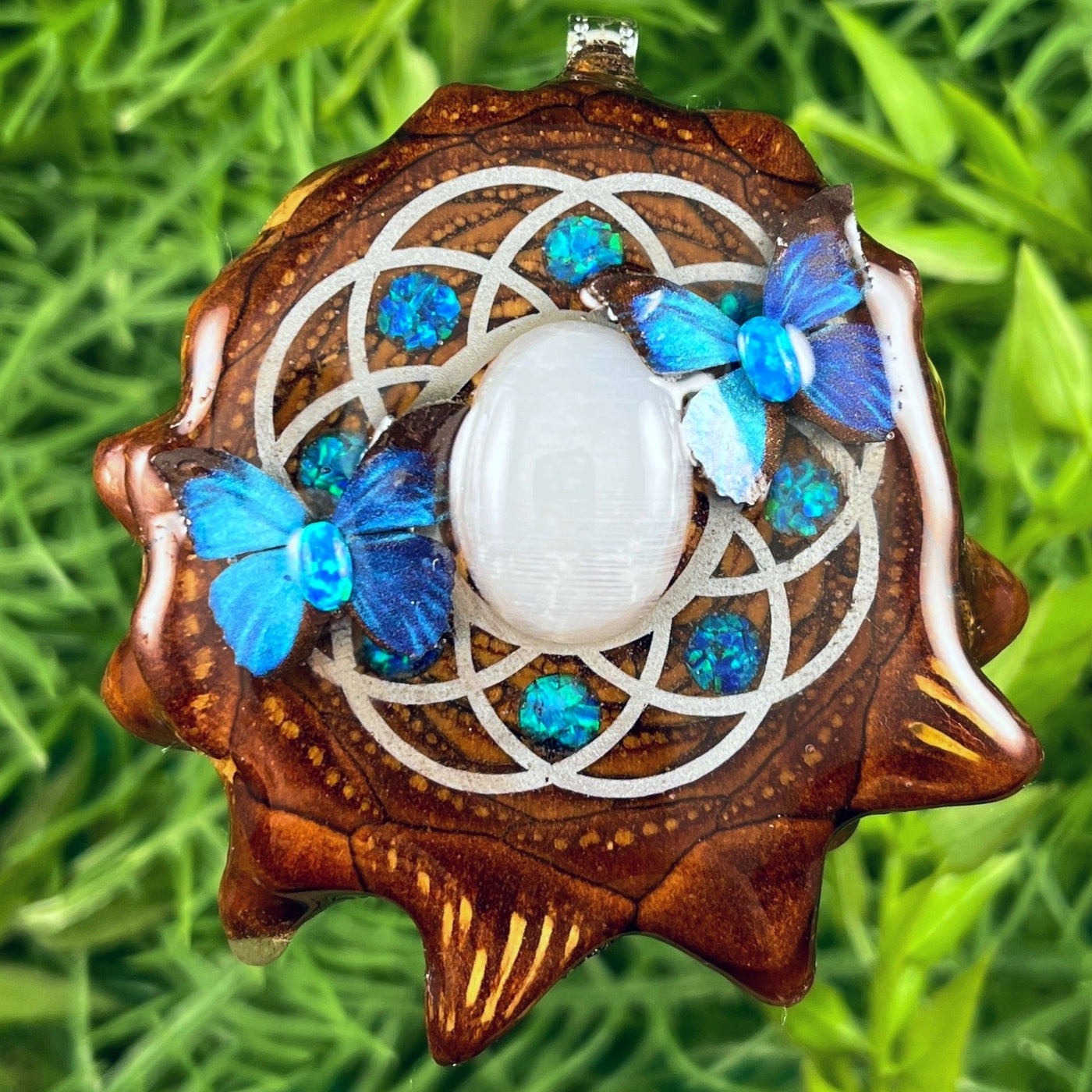 Moonstone & Opal with Butterfly & Seed of Life