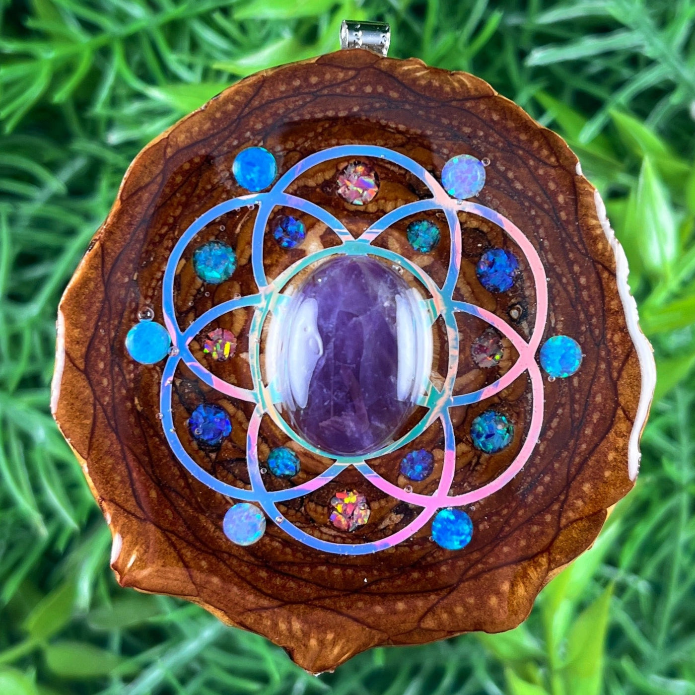 Amethyst & Opal with Crushed Opal & Seed of Life