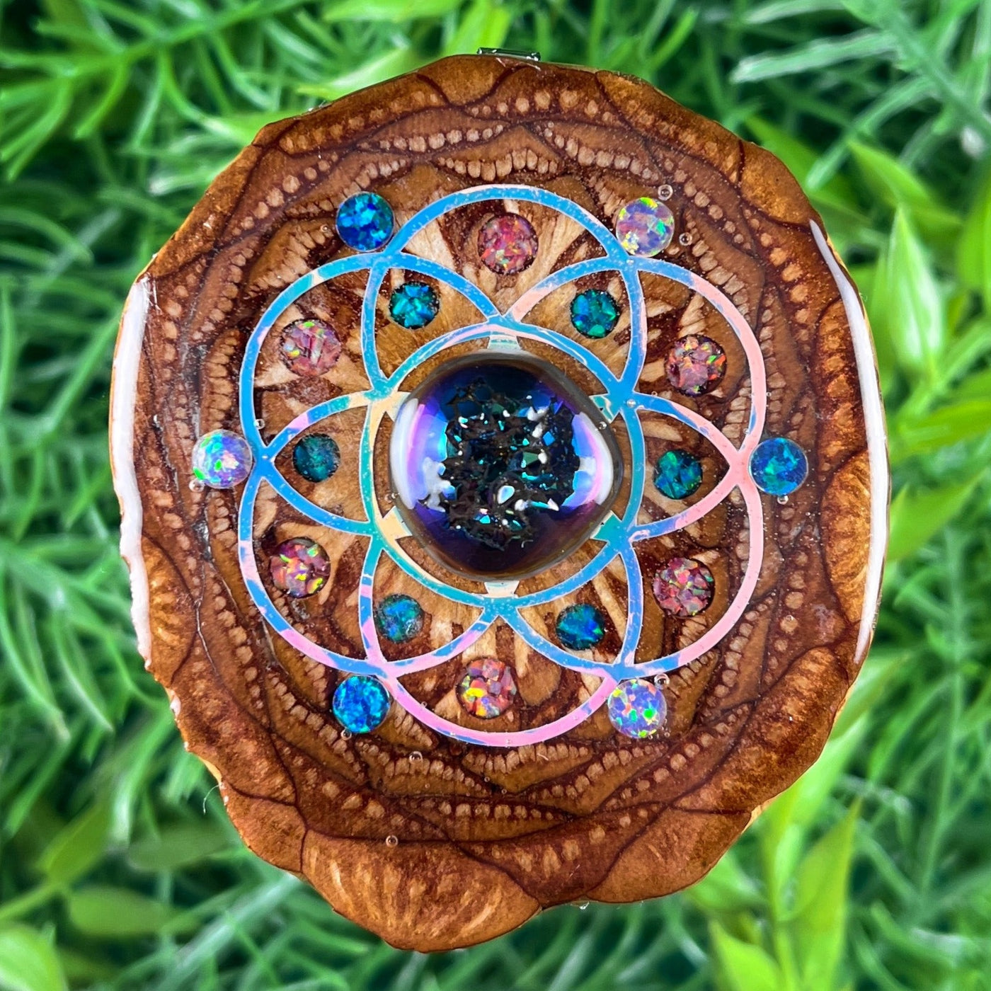 Dichroic Glass & Opal with Crushed Opal & Seed of Life