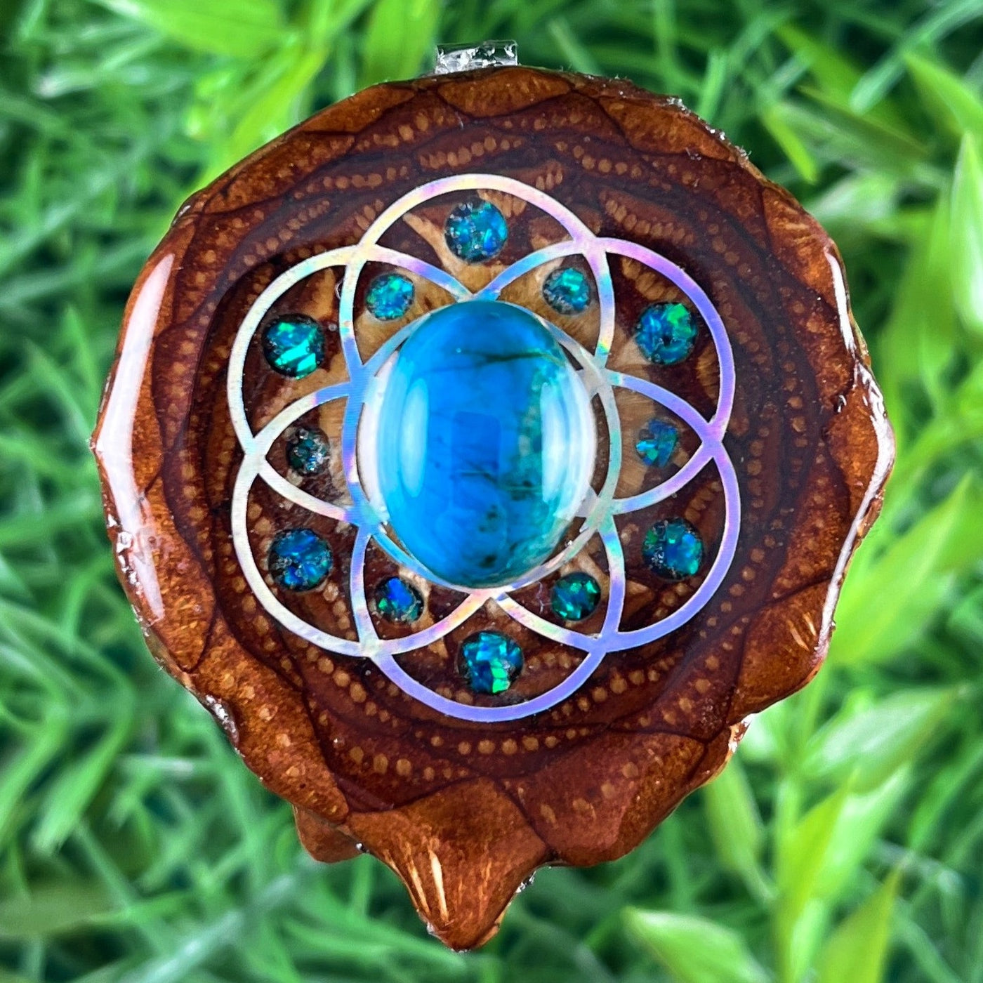 Chrysocolla with Crushed Opal & Seed of Life