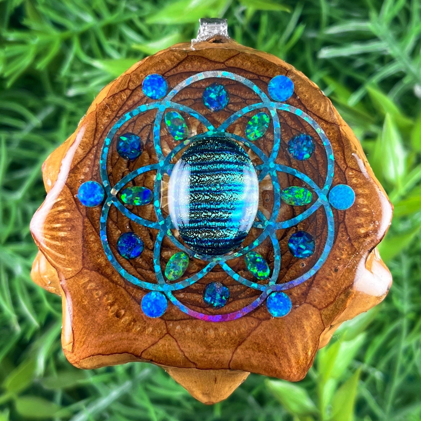 Dichroic Glass & Opal with Crushed Opal & Seed of Life