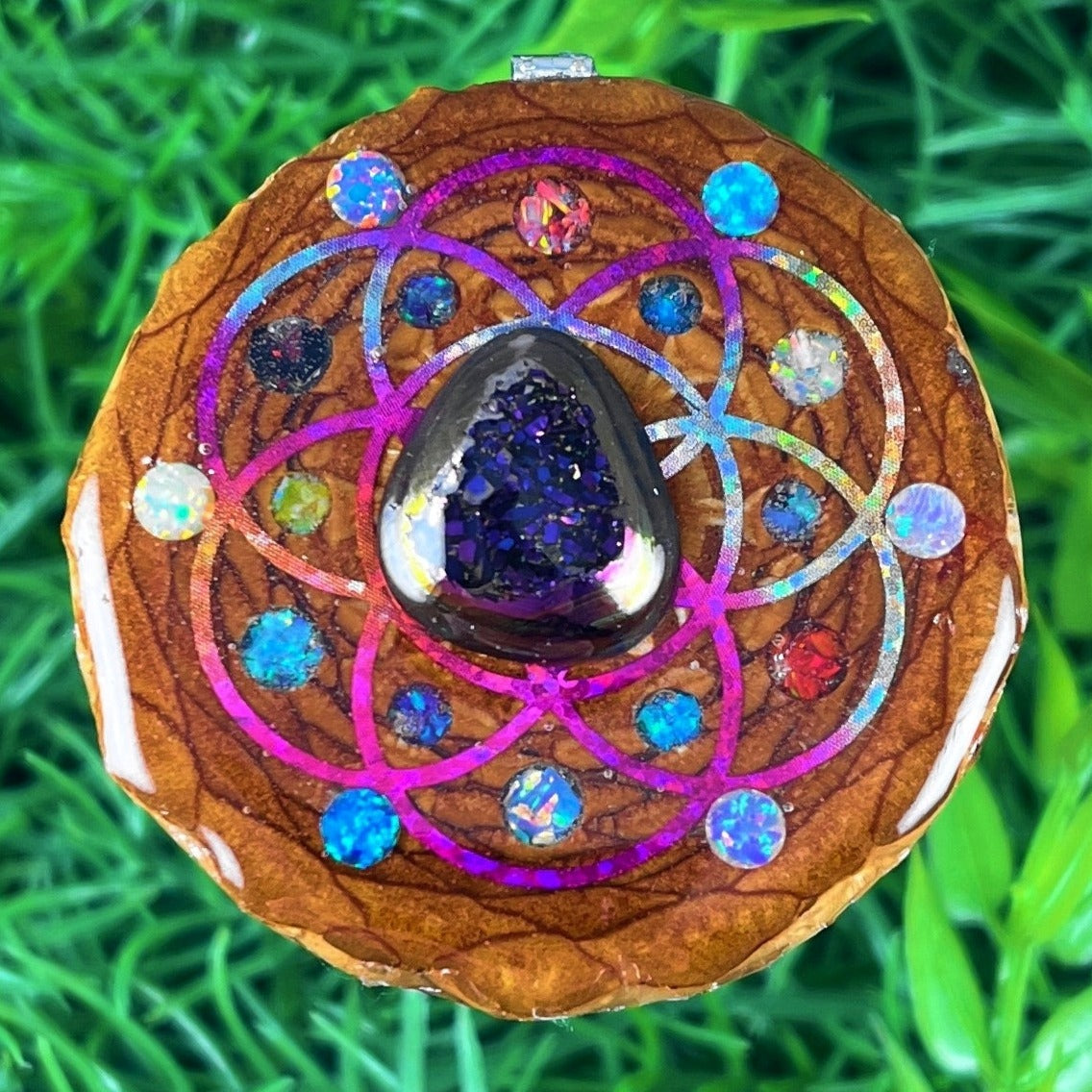 Druzy Quartz & Opal with Crushed Opal & Seed of Life