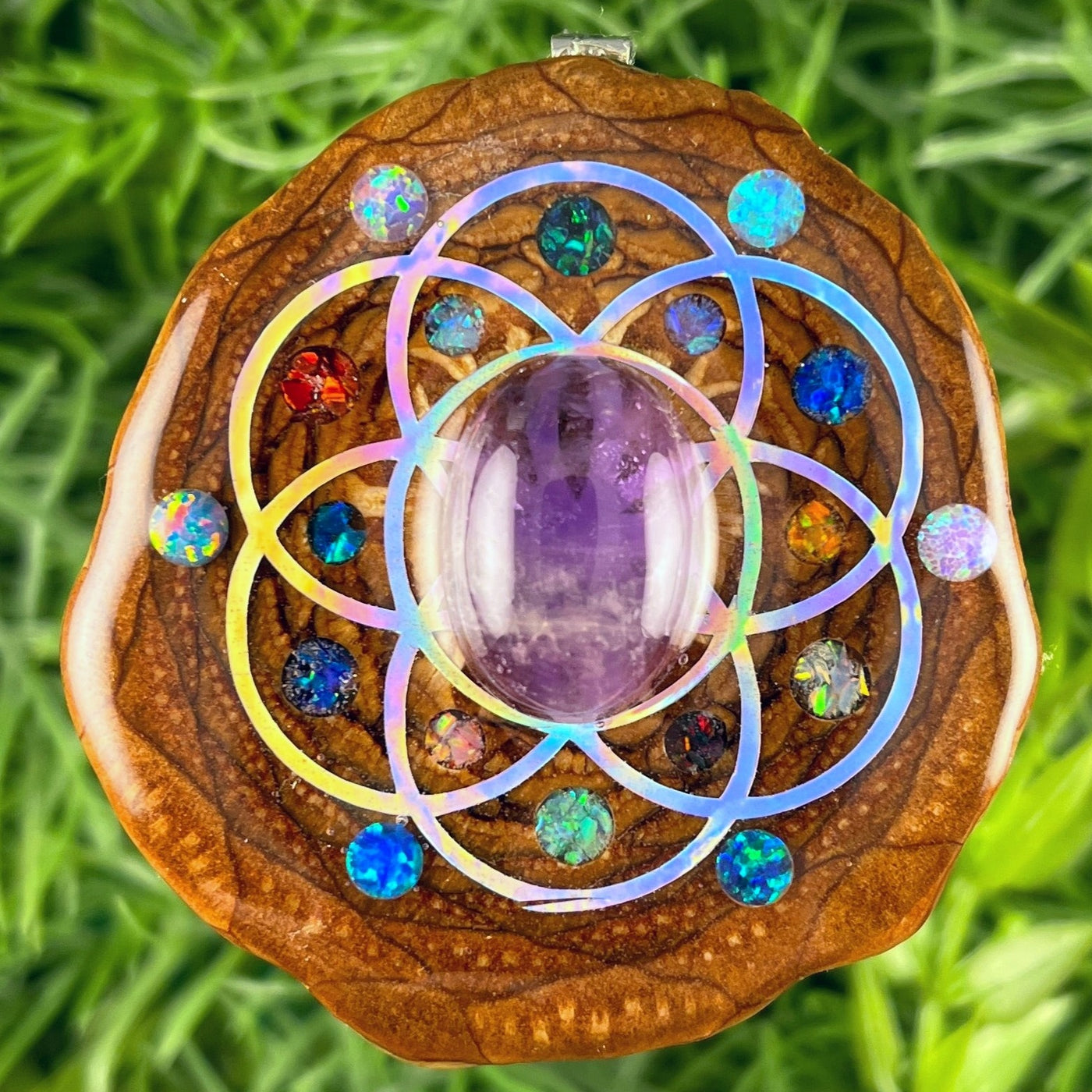 Amethyst & Opal with Crushed Opal & Seed of Life