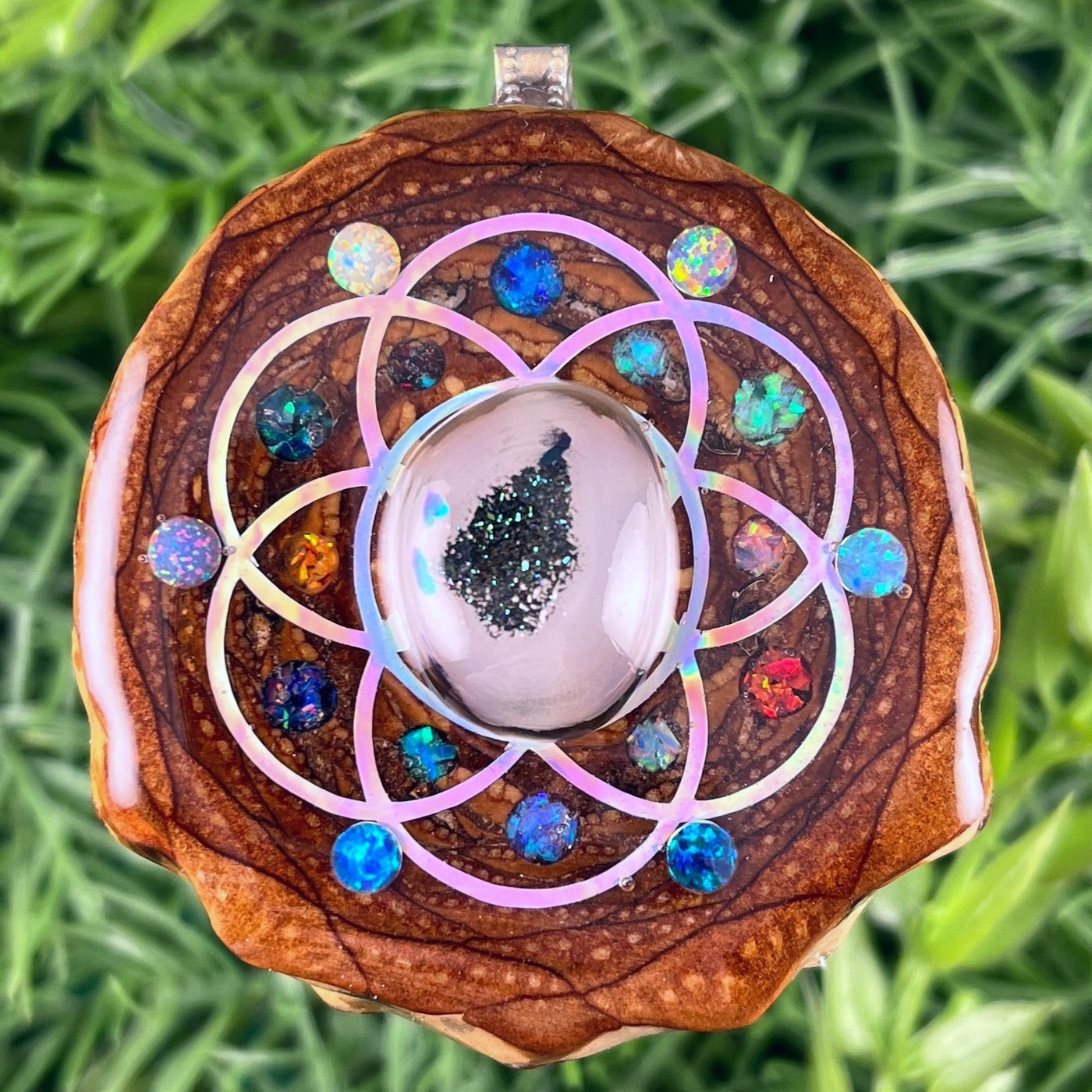 Druzy Quartz & Opal with Crushed Opal & Seed of Life