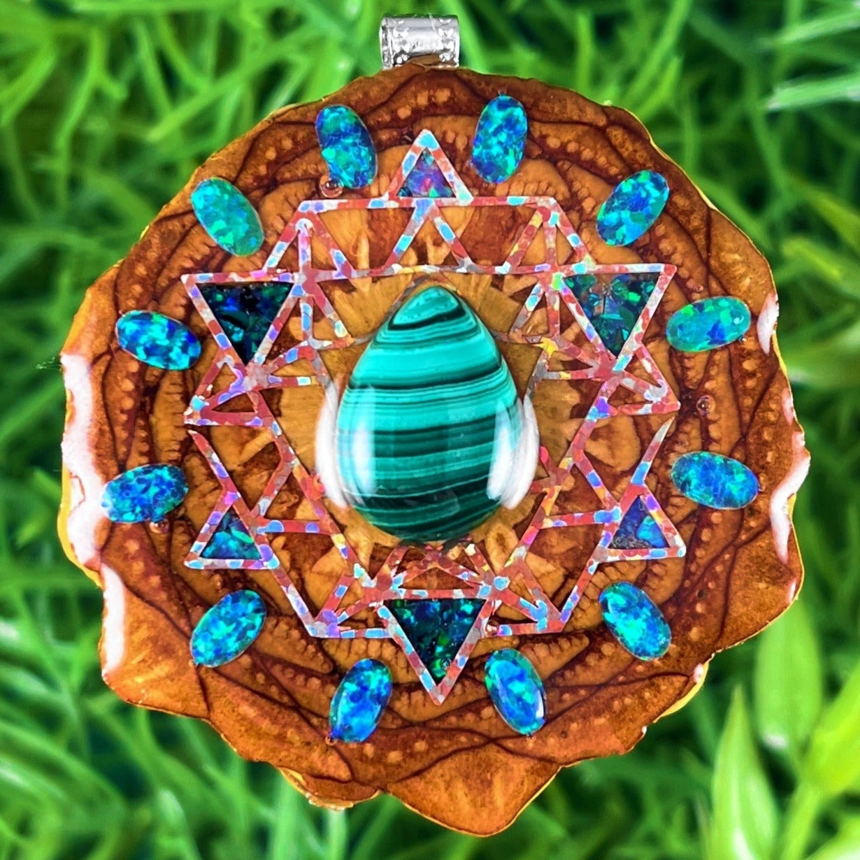 Malachite with Crushed Opal & 64 Star Tetrahedron