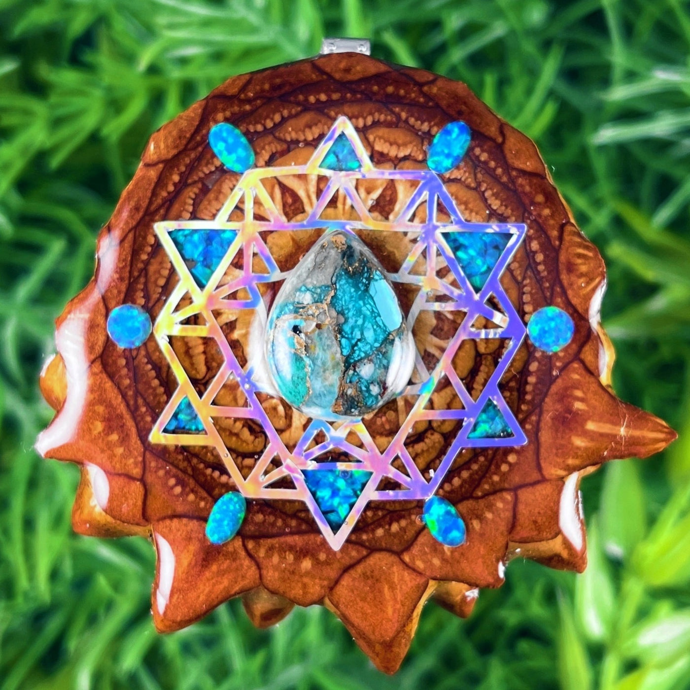 Blue Copper Turquoise & Opal with Crushed Opal & 64 Star Tetrahedron