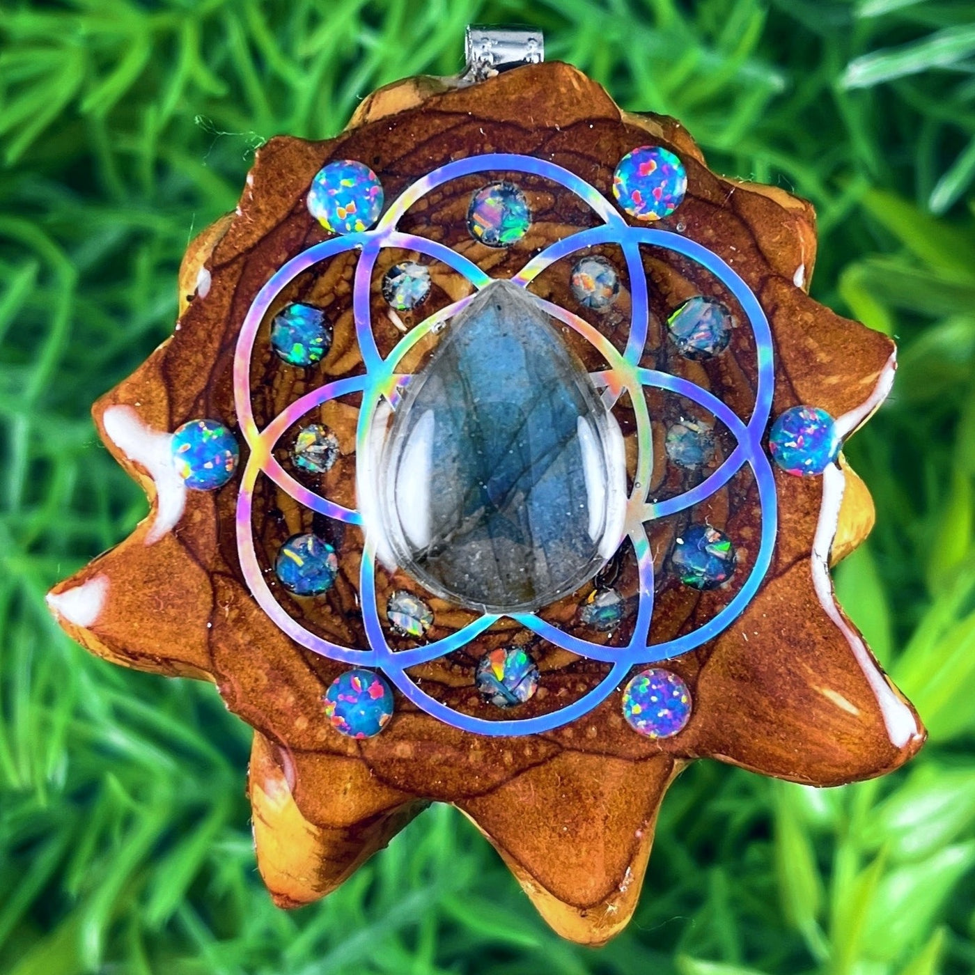 Labradorite & Opal with Crushed Opal & Seed of Life