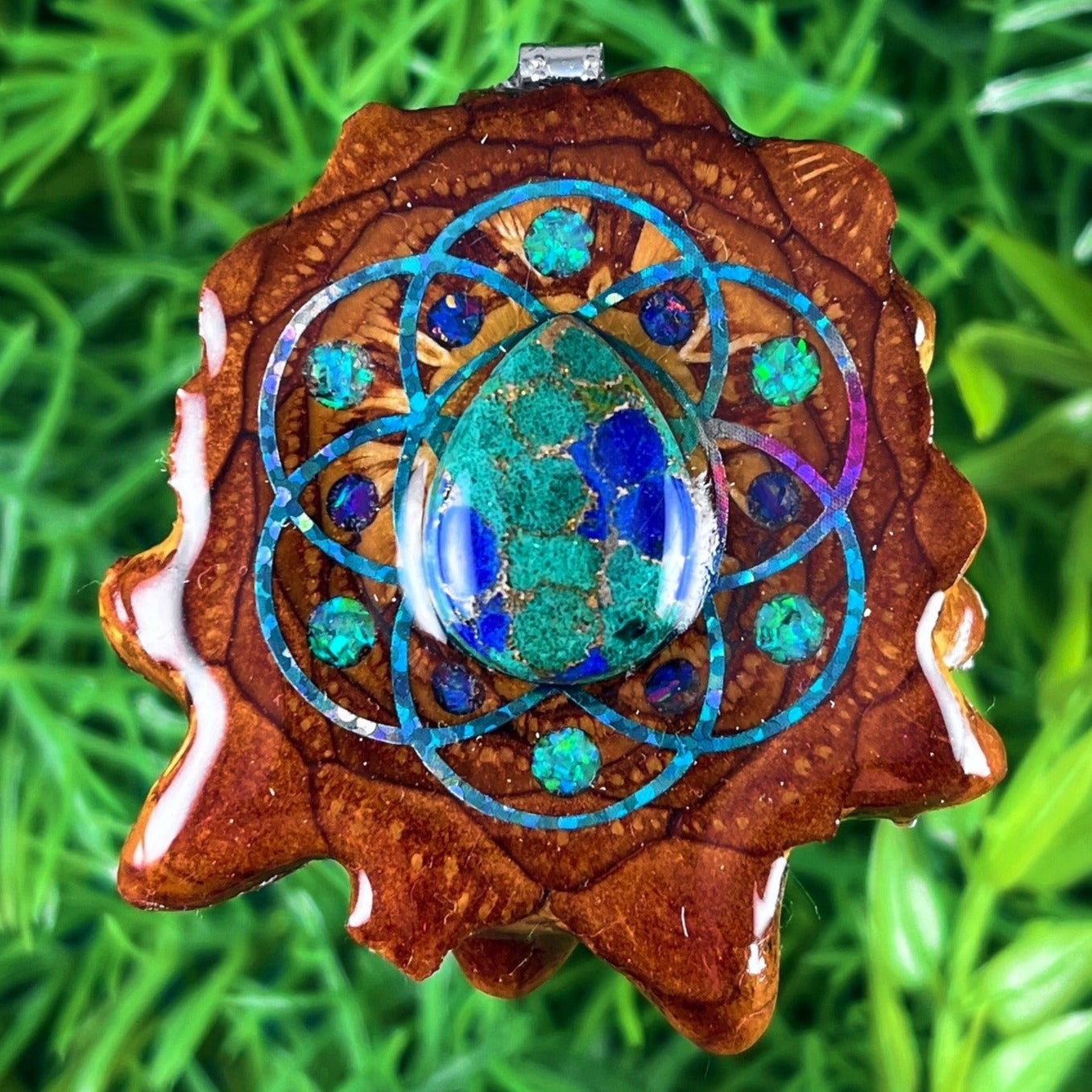 Azurite Malachite & Crushed Opal with Seed of Life