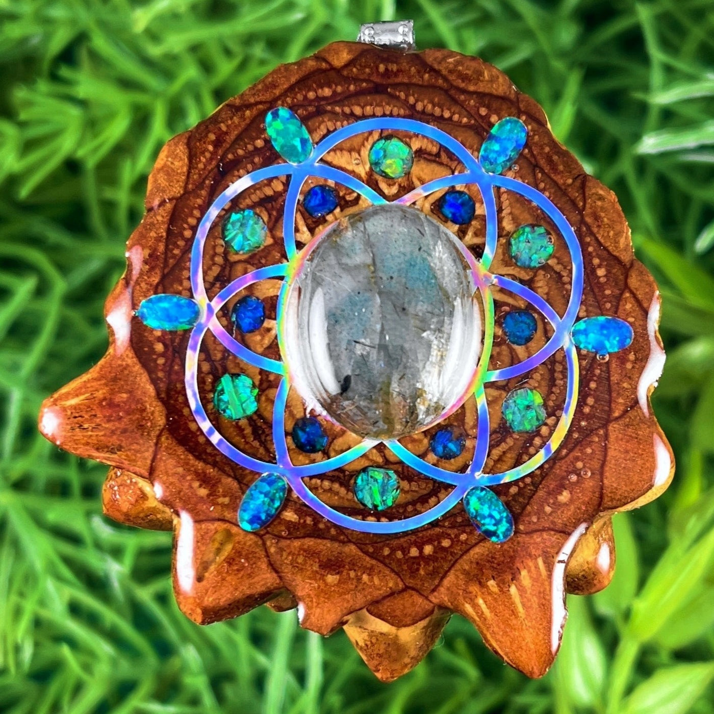 Labradorite & Opal and Crushed Opal with Seed of Life