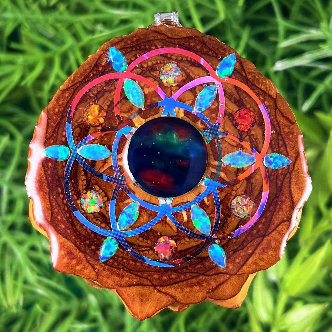 Dichroic Glass & Opal with Crushed Opal & Seed of Life