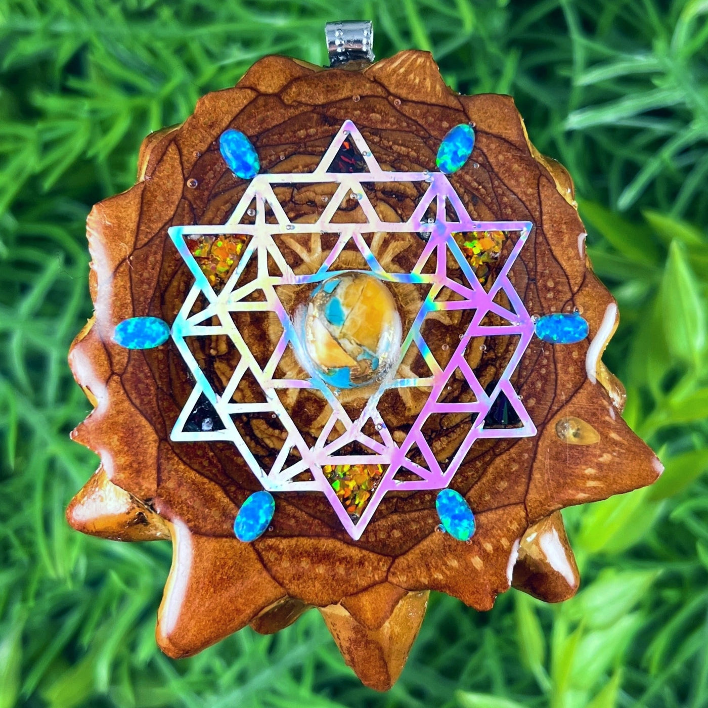 Spiny Oyster Turquoise & Opal with Crushed Opal & 64 Star Tetrahedron