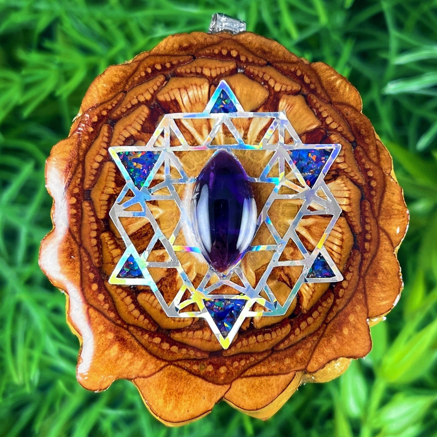 Amethyst with Crushed Opal & 64 Star Tetrahedron