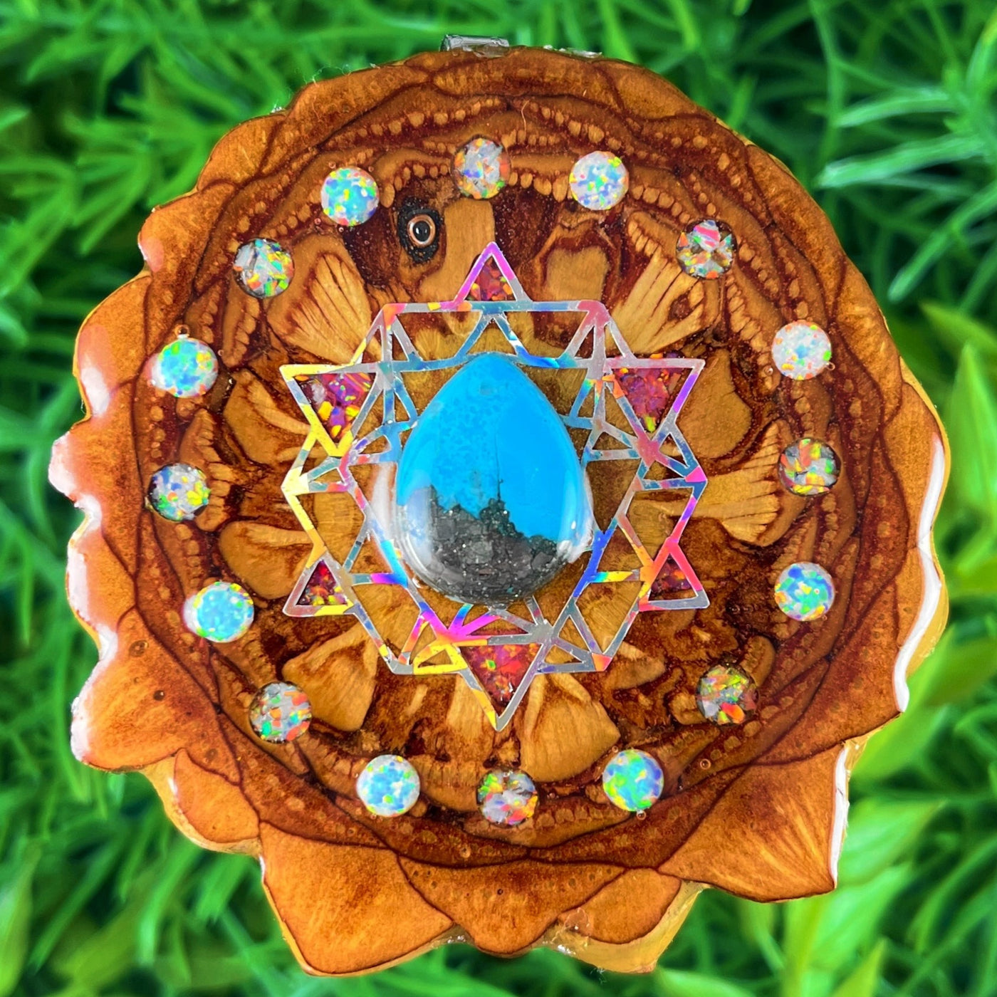 Blue Copper Turquoise & Opal with Crushed Opal & 64 Star Tetrahedron