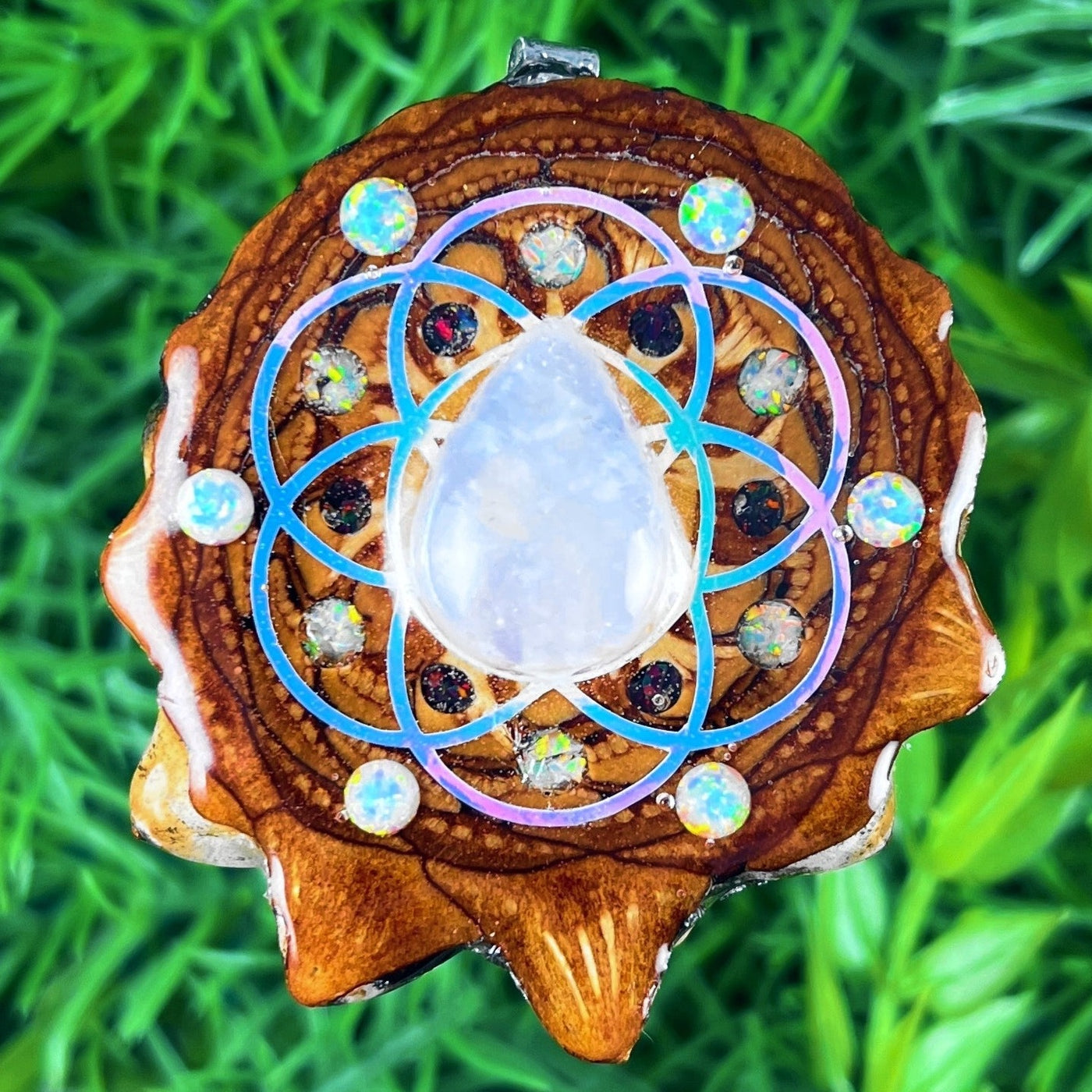 Moonstone & Opal with Crushed Opal & Seed of Life