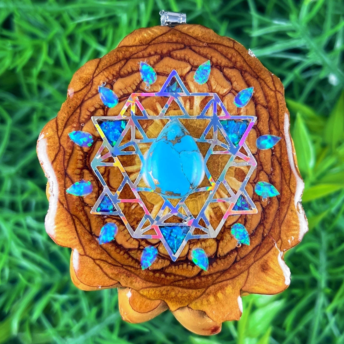 Blue Copper Turquoise & Opal with Crushed Opal & 64 Star Tetrahedron