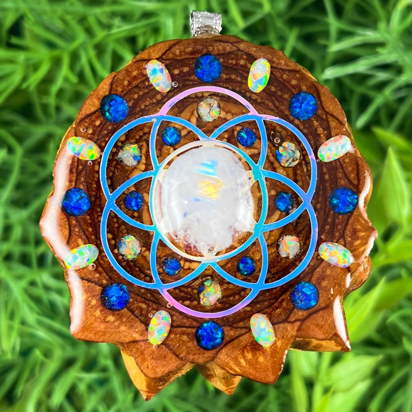 Moonstone & Opal with Crushed Opal & Seed of Life