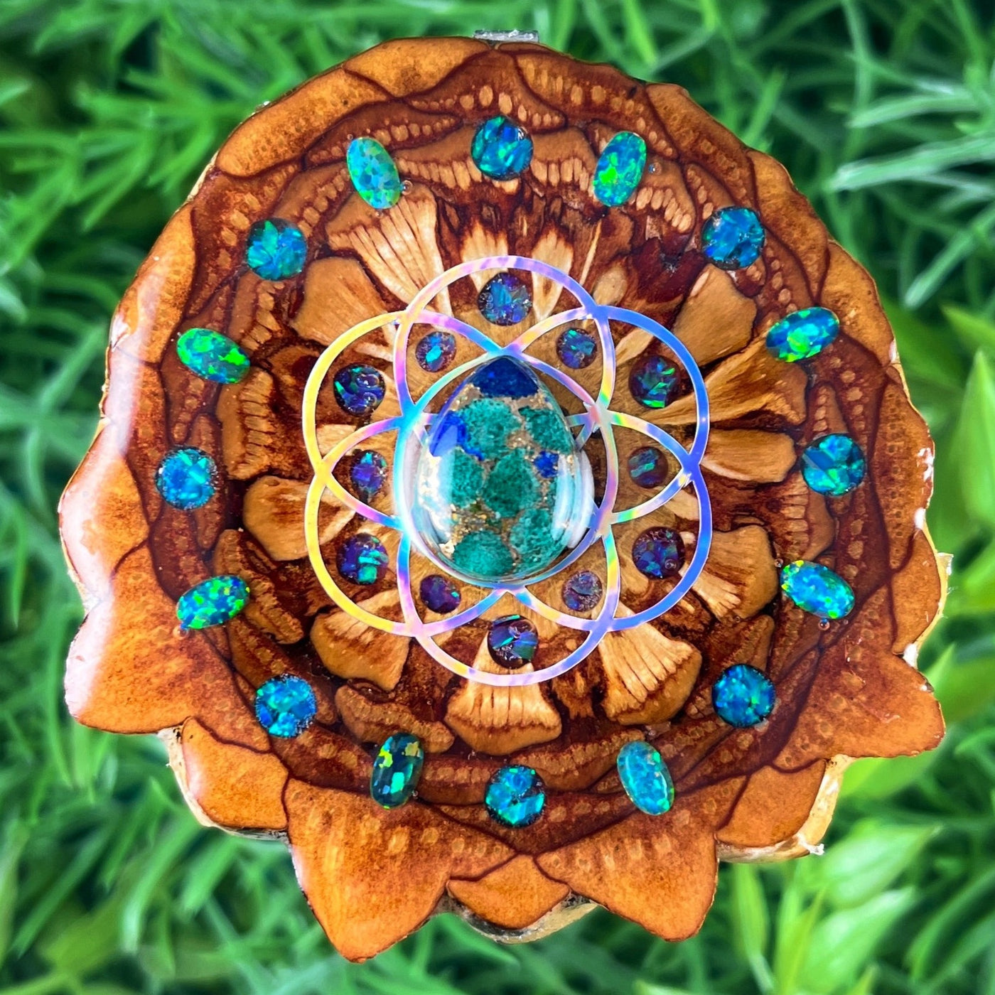 Azurite Malachite & Opal with Crushed Opal & Seed of Life