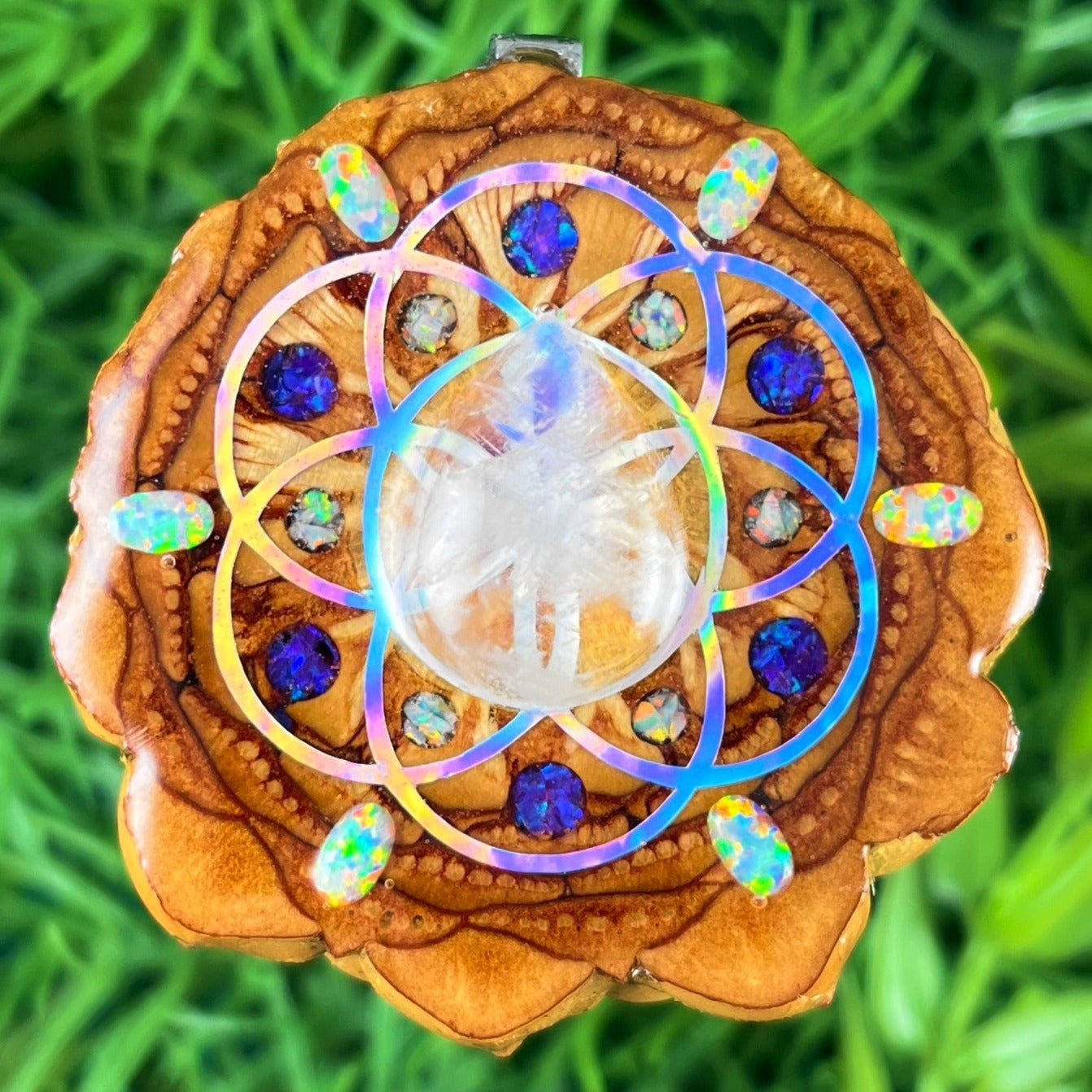 Moonstone and Opal with Crushed Opal & Seed of Life