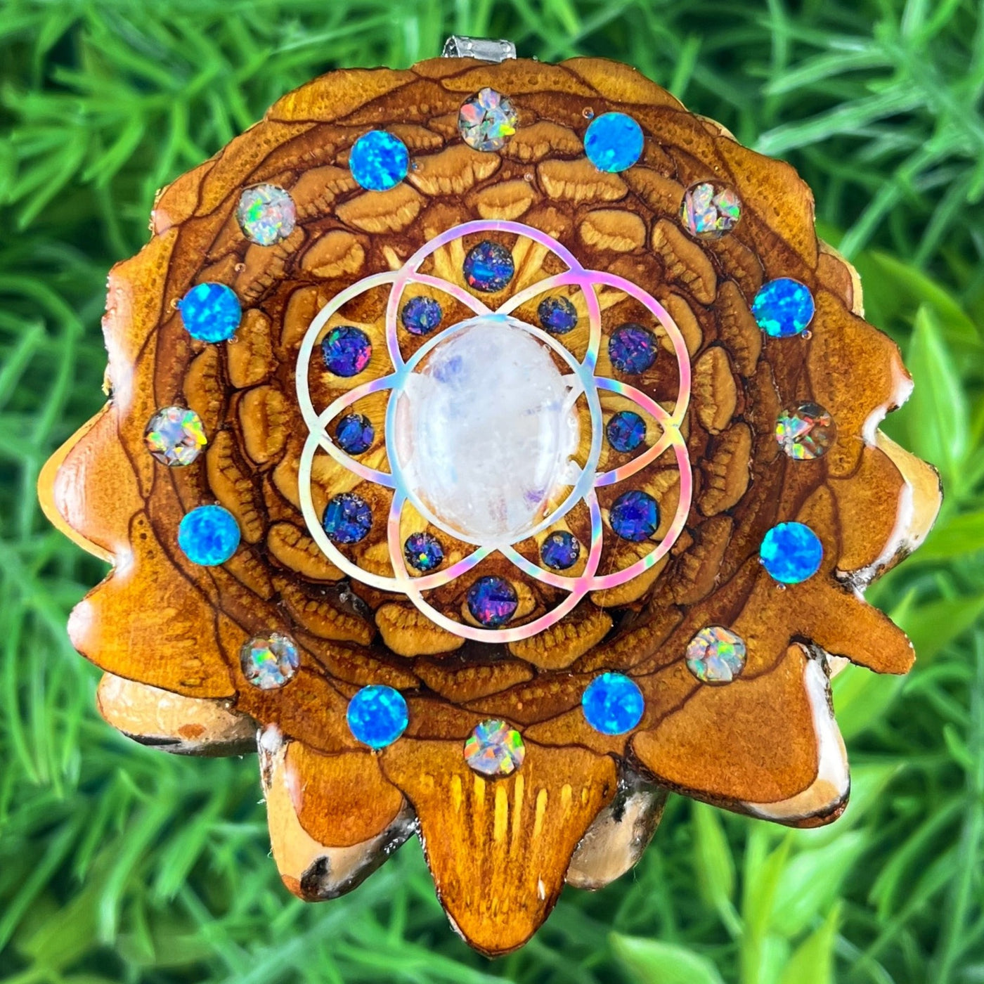 Moonstone & Opal & Crushed Opal with Seed of Life
