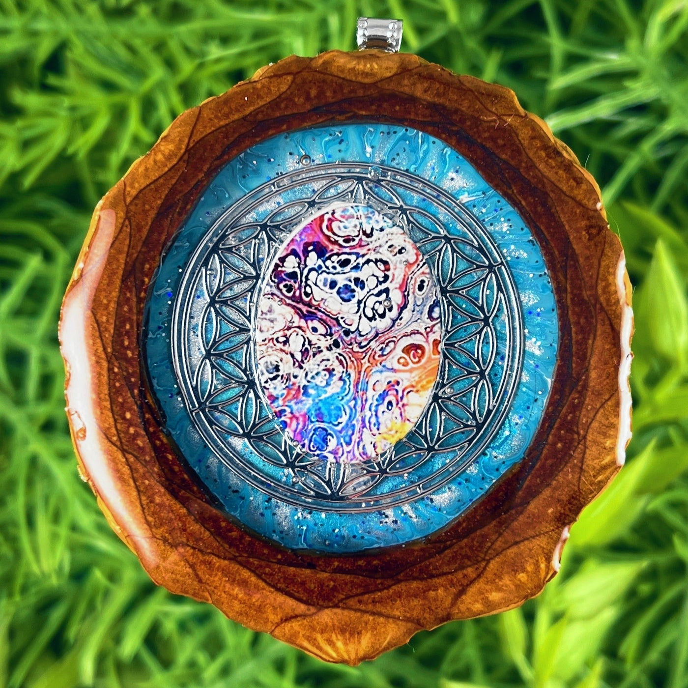 Galaxy with Dichroic Glass & Flower of Life