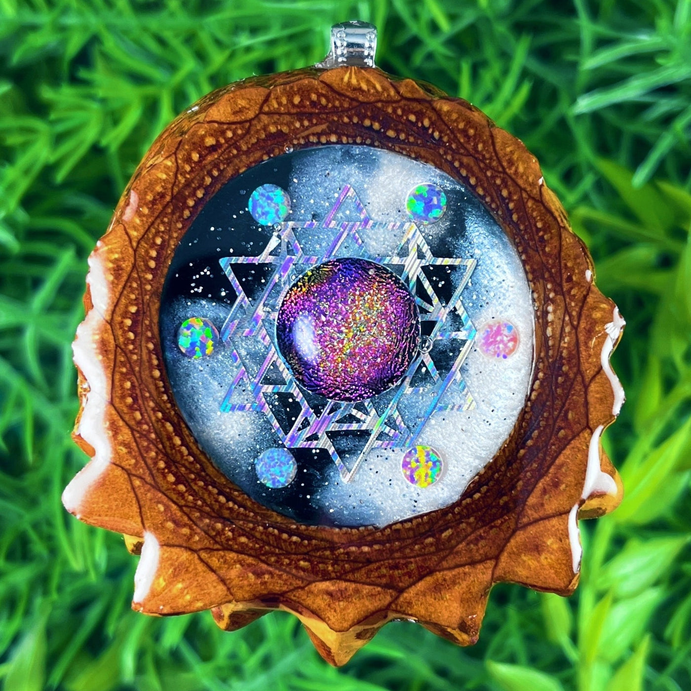 Dichroic Glass and Opal with 64 Star Tetrahedron