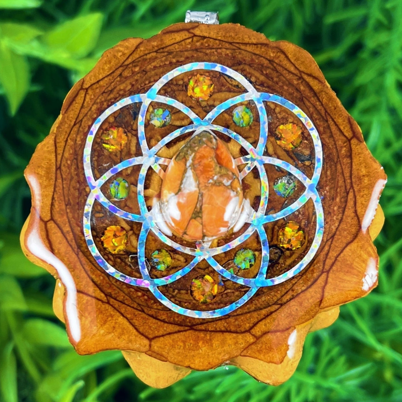 Sponge Coral Copper & Opal with Crushed Opal & Seed of Life