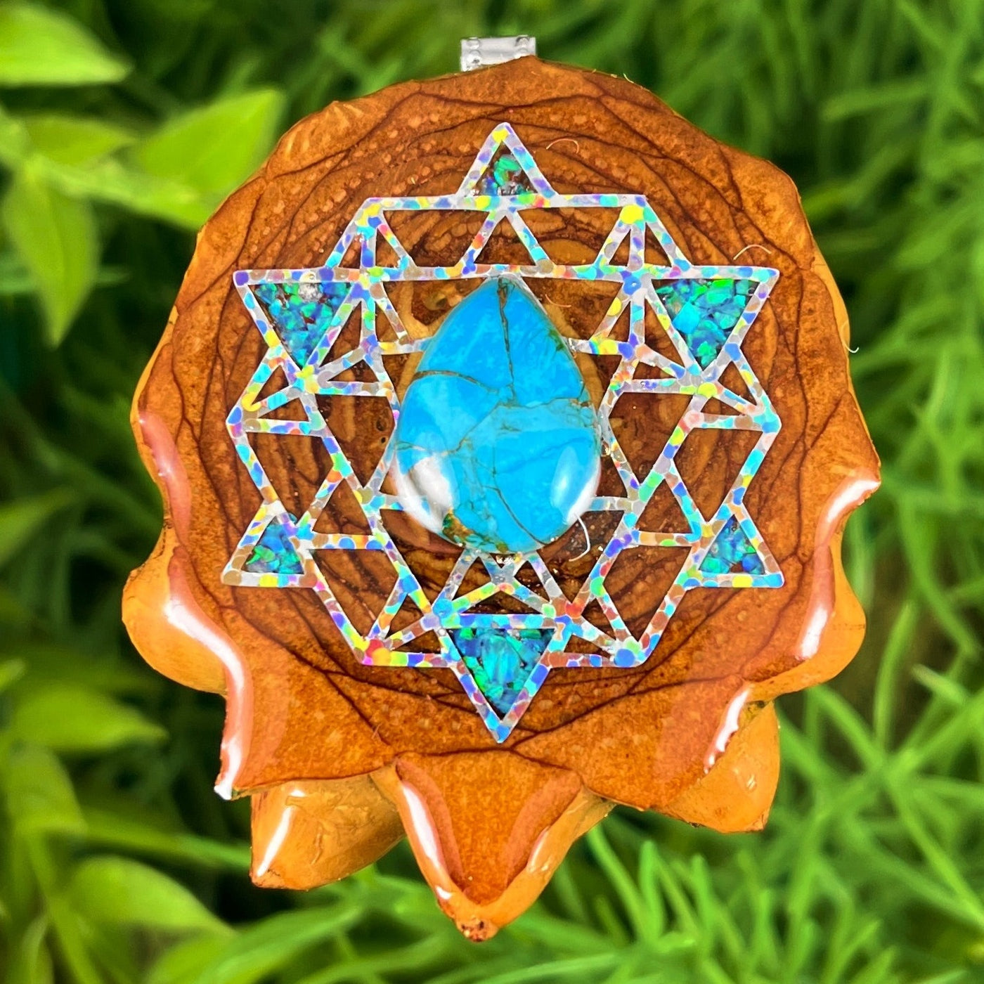 Blue Copper Turquoise & Opal with Crushed Opal & 64 Star Tetrahedron